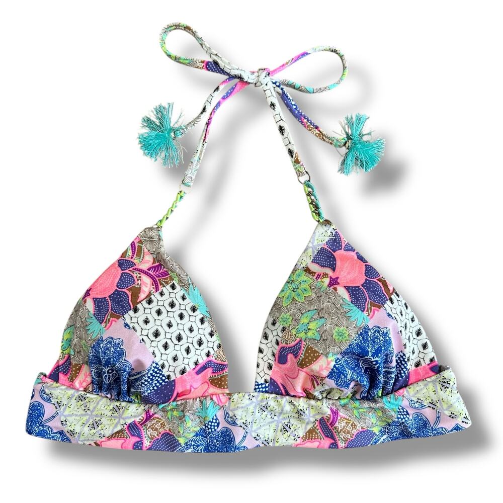 Victoria’s Secret Bikini Top L Boho Y2K Triangle Tassel Swim‎ Floral Festival